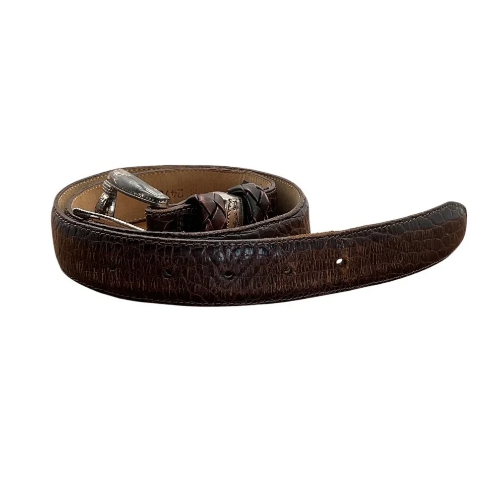 Brighton Womens Dark Brown Croc Embossed Leather Western Belt‎ Silver Buckle M